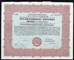 Budapest 1925. "Magyar Királyság 5%-kal kamatozó Járadékkölcsön" államadóssági kötvény 125...