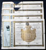 Szerbia / Belgrád 1889. "Prémium Kötvény 10 arany dénárról"osztrák felülbélyegzéssel (4x) T:III-, IV. Serbia / Belgrade 1888. "Premium Obligation about 10 gold Dinara" Austrian stamp (5x) C:VG, G