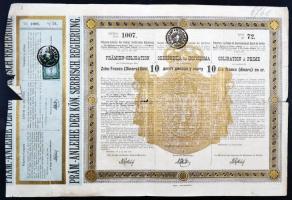 Szerbia / Belgrád 1889. "Prémium Kötvény 10 arany dénárról"osztrák felülbélyegzéssel (4x) ...