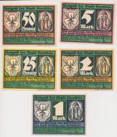 Németország / Weimari Köztársaság / Genthin 1921. 25pf-5M (5xklf) eredeti sérült borítékban T:I Germany / Weimar Republic / Genthin 1921. 25 Pfennig - 5 Mark (5xdiff) in original damaged envelope C:UNC