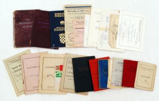 cca 1950-1970  Vegyes okmány tétel: látogatási jegyek, igazolványok, tagsági könyvek, útlevél, stb., összesen 28 db