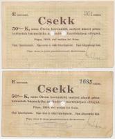 Pápa 1919. május 8. "Pápai csekk" 50K (2x) mindkettő lyukasztással érvénytelenítve és ovális szárazbélyegzővel T:III,III-