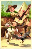 Cserkész Levelezőlapok Kiadóhivatala; Klösz / Scouts s: Márton L. - 4 db régi képeslap / 4 old postc...