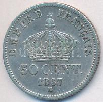 Franciaország / II. Császárság 1867BB 50c Ag "III. Napóleon" T:2 kis ü.
France / Second Em...