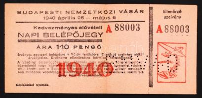 1940 Napi belépőjegy a Budapesti Nemzetközi Vásárra