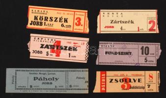 1944-1944 6 db különböző mozijegy (Pátria, Capitol Filmpalota, Rialto, Vesta Mozgó, stb.)