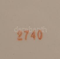 Kerek szecessziós motívumos porcelán tál, fém kerettel, számozott, apró kopásnyomokkal, d: 30,5 cm