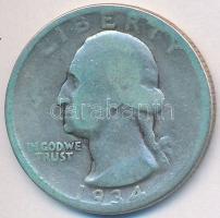 Amerikai Egyesült Államok 1934. 1/4$ Ag "Washington" vastag mottó T:2-,3 USA 1934. 1/4 Dollar Ag "Washington" heavy motto C:VF,F