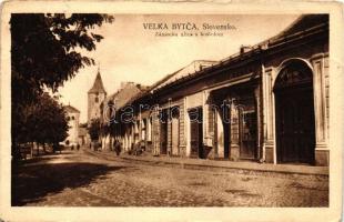 Nagybiccse, Vár utca, templom, Jozef Kemény üzlete / street, church, shop (fa)