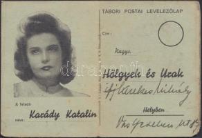 cca 1942 Tábori postai levelezőlap, rajta Karády Katalin (1910-1990) képével, és a színésznő aláírása papírkivágáson