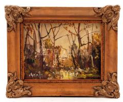 Bánfi jelzéssel: Őszi erdő, olaj, fa, keretben, 15×21,5 cm