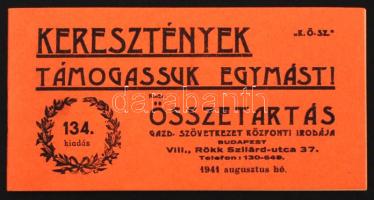 1941 A KÖSZ (Keresztény Összetartás Gazdasági Szövetkezet) propaganda füzete a keresztény gazdasági együttműködés szorgalmazására a résztvevő cégek felsorolásával, 36p