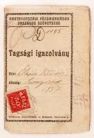 1918-1919 a Magyarországi Földmunkások Országos Szövetsége kitöltött párttagsági igazolványa, tagsági bélyegekkel