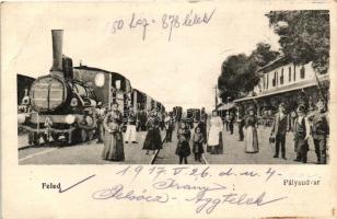 Feled, pályaudvar, vasútállomás, gőzmozdony / railway station, locomotive (EB)