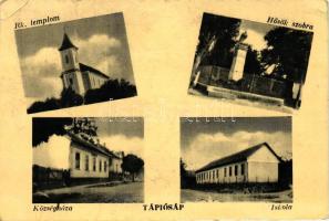 Tápiósáp (Sülysáp) Római katolikus templom, Hősök szobra, Községháza, iskola (EK)