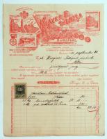 1901 Krayer és Társa Lenolajkencze máz és festékgyár vegy. termékek és gépolajok, díszes fejléces számlája, két filléres illetékbélyeggel ellátva, 300x230mm