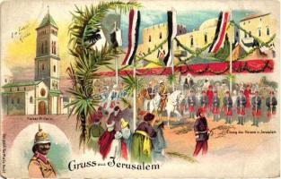 Jerusalem, Wilhelm II, ceremony, church, litho
