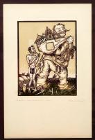 Tichy Kálmán (1888-1968): Az uzsorás, színes linómetszet, papír, jelzett a dúcon is, 25×20 cm