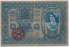 1902. 1000K áthúzott, hamis piros "Magyarország" körbélyegzővel és a hamis körbélyegzőről szóló bélyegzéssel / fake overprint T:III-