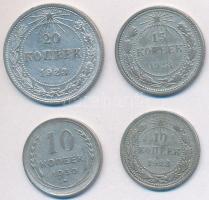 Szocialista Szövetségi Szovjet Köztársaság 1923. 10k Ag + 15k Ag + 20k Ag + Szovjetunió 1930. 10k Ag T:2-,3 Russian Socialist Federated Soviet Republic 1923. 10 Kopeks Ag + 15 Kopeks Ag + 20 Kopeks Ag + Soviet Union 1930. 10 Kopeks Ag C:VF,F