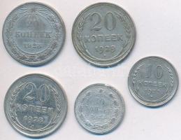 Szocialista Szövetségi Szovjet Köztársaság 1923. 10k Ag + 20k Ag + Szovjetunió 1928. 20k Ag + 1929. 20k Ag + 1930. 10k Ag T:2,2-,3 Russian Socialist Federated Soviet Republic 1923. 10 Kopeks Ag + 20 Kopeks Ag + Soviet Union 1928. 20 Kopeks Ag + 1929. 20 Kopeks Ag + 1930. 10 Kopeks Ag C:XF,VF,F