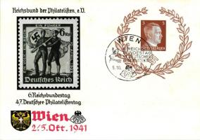 1941 Reichsbund der Philateliesten, 6. Reichsbundestag 47. Deutscher Philatelistentag / German empire stamp day in Vienna (Wien) So. Stpl 3 Ga. (non PC)