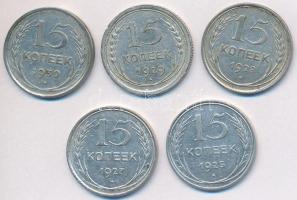 Szovjetunió 1925-1930. 15k Ag (5xklf) T:2,2- Soviet Union 1925-1930. 15 Kopeks Ag (5xdiff) C:XF,VF