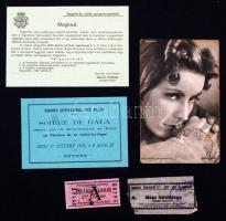 cca 1920-1930 Vegyes nyomtatvány tétel, meghívók,(Nagykőrös város polgármesterétől, Soirée de Gala, Congrés International de Villes)  belépők (Greta Garbó vígjáték a Royal Apolloban, fürdő, metró), összesen 5db