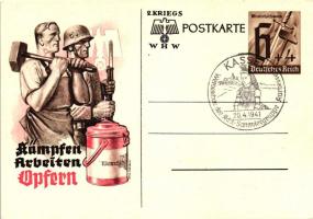 Kämpfen Arbeiten Opfern; Winterhilfs / Fight, work, sacrifice, German propaganda, '1941 Kassel' So. Stpl 6+4 Ga. s: Atel Albrecht