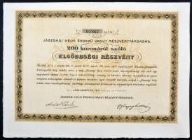 Jászladány 1911. "Jászsági Helyi Érdekű Vasút Részvénytársaság" 200K-ról szóló Elsőbbségi ...