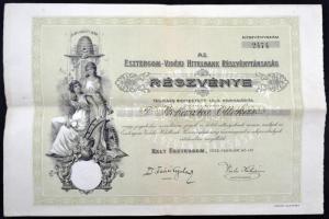 Esztergom 1912. "Esztergomi-vidéki hitelbank részvénytársaság" részvénye 100K-ról, szelvényekkel, felülbélyegzésekkel, kaptár grafikával T:II