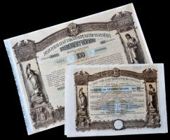 Budapest 1906. "Pesti Hazai Első Takarékpénztár-Egyesület" nyeremény-kötvénye 100K-ról, szárazpecséttel + 1906. "Magyar Jelzálog-Hitelbank Nyeremény-Szelvény" 100K-ról, 3 nyelven, szárazpecséttel T:II