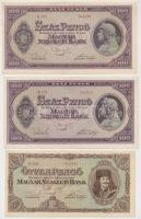 1945. 50P + 100P "BÜNTETÉS" szóban "N" felett lemezhiba (2x) T:II,II-