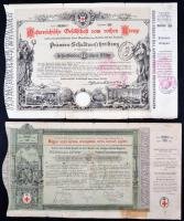 Budapest 1882. "Magyar szent korona országainak Vörös-Kereszt Egylete" Kisorsolási kötvény 5Ft + 1882. Wien "Österreichische gesellschaft vom rothen Kreuze" 10G bond T: III- / C:VG. G