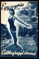 1930-1940 Bp., Egy ugrás a Páffy térről, Csillaghegyi strand reklámos szórólap, 15x23 cm