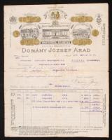 1920 Arad, Domány József bornagykereskedő és szőlőbirtokos által kiállított díszes fejléces számla