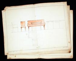 Koszó József: Bútortervrajzok. Ceruza, papír, jelzett, 44x60 cm