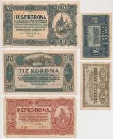 1920. 20f (2x) + 50f + 2K (5x) + 10K (3x) kettő közeli sorszámú + 20K T:vegyes