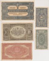 1920. 20f (2x) + 50f + 2K (5x) + 10K (3x) kettő közeli sorszámú + 20K T:vegyes