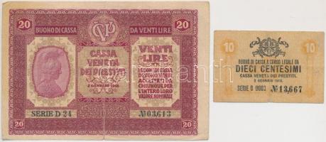 Olaszország/Velence/osztrák-magyar megszállás 1918. 10c + 20L T:III,III- Italy/Venice/Austro-Hungarian occupation 1918. 10 Centesimi + 20 Lire C:F,VG