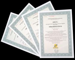 Csurgó 1997. "Napsugár Ruházati Részvénytársaság" törzsrészvénye 1000Ft, 10.000Ft, 50.000Ft és 100.000Ft-ról T:I