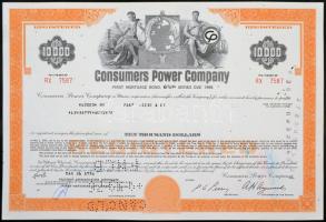 Amerikai Egyesült Államok/Michigan 1976. "Consumers Power Company" részvénye 10.000$-ról, perforált, bélyegzésekkel T:I USA/Michigan 1976. "Consumers Power Company" share about 10.000 Dollars, perforated, with stampes C:UNC