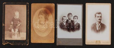 cca 1860-1890 Korabeli, keményhátú családi  fotók, 4db, mind különböző Felvidéki műtermekből:Andrássi (Rimaszombat),Fraciscy (Körmöczbánya), Lengyel (Kassán), Geil (Losonczon)(hibás), cca10x6cm