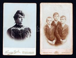 cca 1860-1890 Korabeli, keményhátú családi  fotók, 2 db, Franciscy Gyula műterméből különböző hátoldallal, cca10x6cm / hard back family photos, 2 pieces, from Franciscy Gyula studio with a different back side,