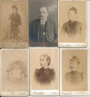 cca 1860-1900 Korabeli, keményhátú családi fotók, különböző budapesti műtermekből: Breier, Kiszer, Linayberger, Szilágyi, Bienenfeld, Kurzweil,6db, cca10x6cm