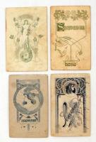 cca 1860-1900 Korabeli, különböző illusztrációval ellátott keményhátú vizitkártya 5db, cca10x6cm