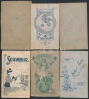 cca 1860-1900 Korabeli, különböző illusztrációval ellátott keményhátú vizitkártya, 6db, cca10x6cm