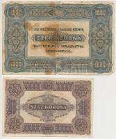 1920. 100K "Orell Füssli Zürich" + 1000K "Orell Füssli Zürich" T:III,III- foltos...