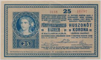 1918. 25K "3118" 3mm hullámos hátlappal, "Temes Vármegye - Varjas Község" felülbélyegzéssel T:III