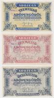 1946. 500.000AP + 1.000.000AP + 10.000.000AP mindegyik "Magyar-Olasz Bank R.T. Ráday utcai fiókja" felülbélyegzéssel T:I-III